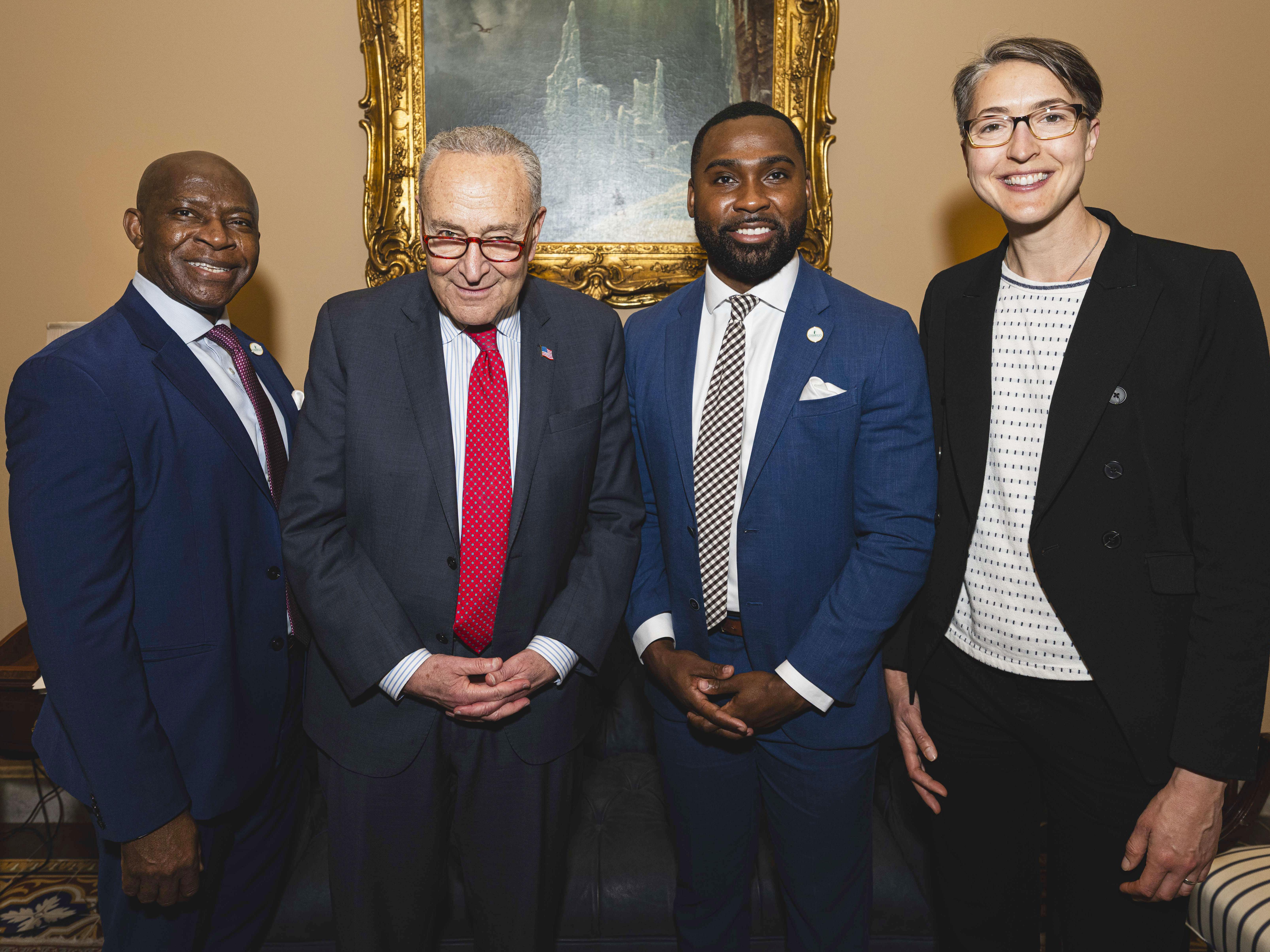 President Peter O. Nwosu met with U.S. Senate Minority Leader Chuck Schumer and others to discuss investments in research and innovation, student success, social mobility and related topics