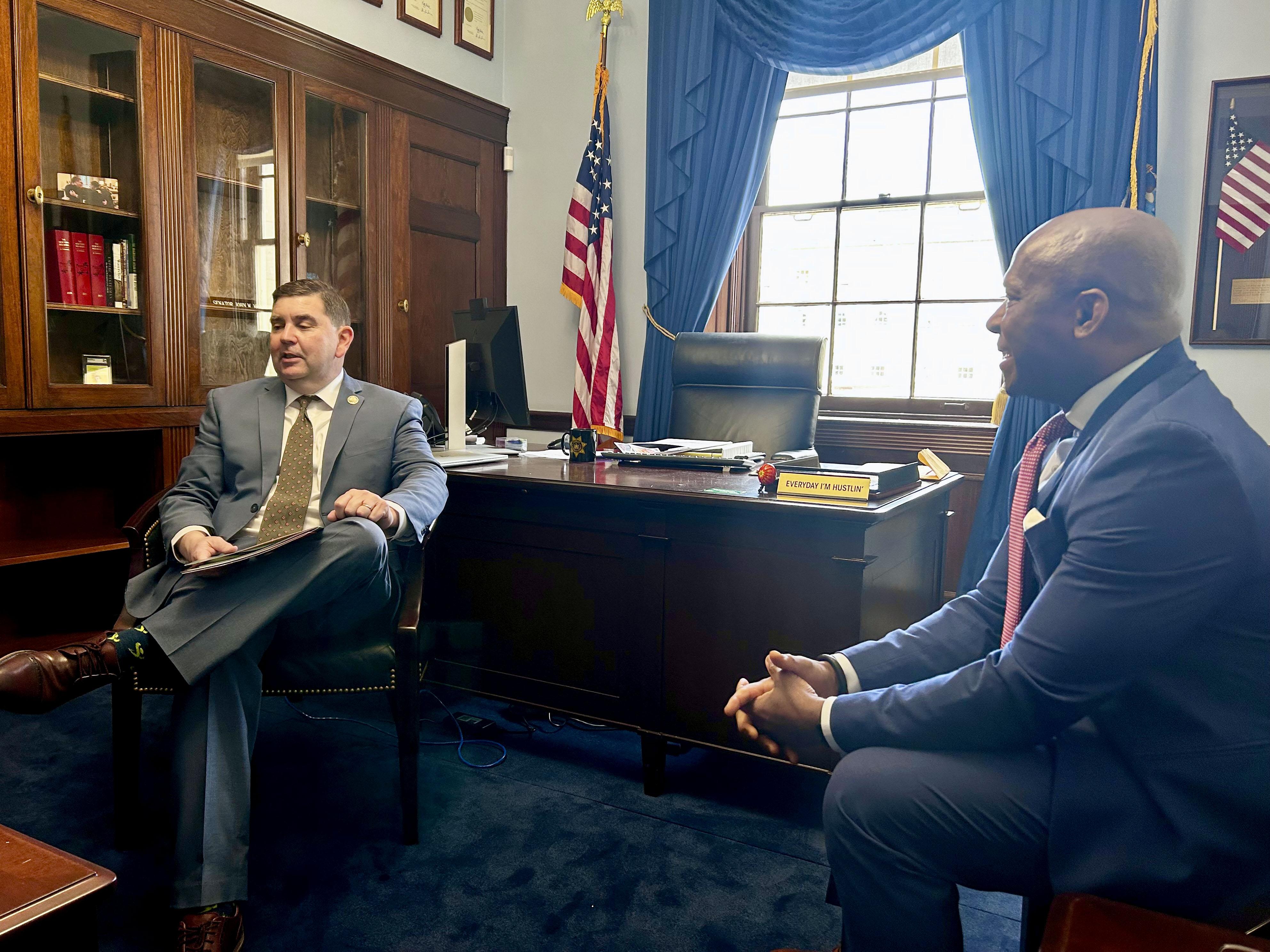 President Peter O. Nwosu with Congressman John Mannion and others to discuss investments in research and innovation, student success, social mobility and related topics