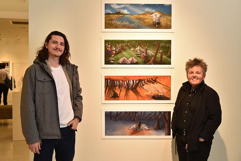 Student artist Arden McBride with faculty member Amy Bartell