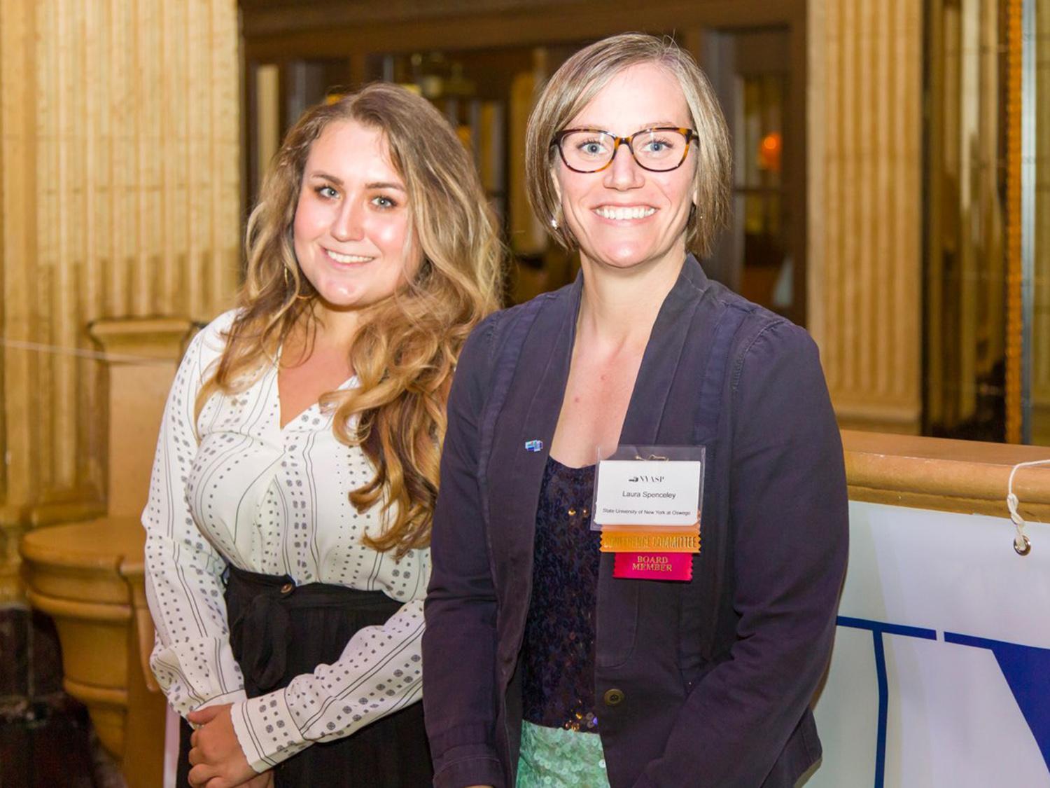 Laura Spenceley and Raychel Kramer, who both won awards at the New York Association of School Psychologists conference 