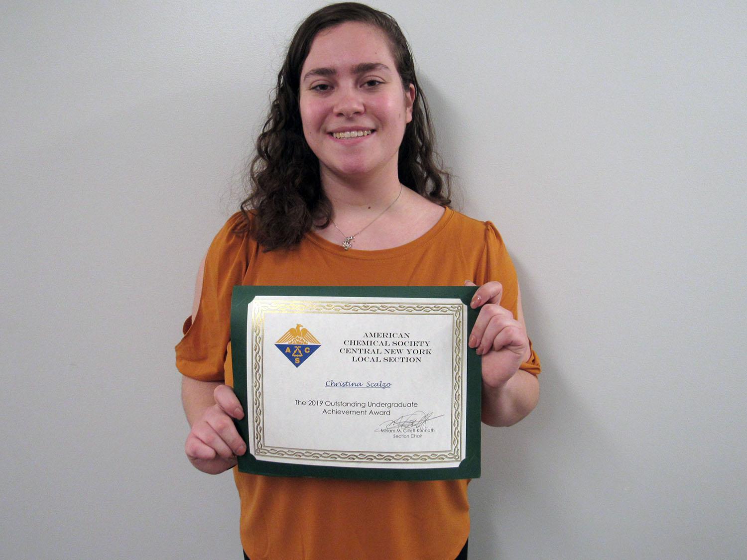 Christina Scalzo earned a Central New York chemistry award