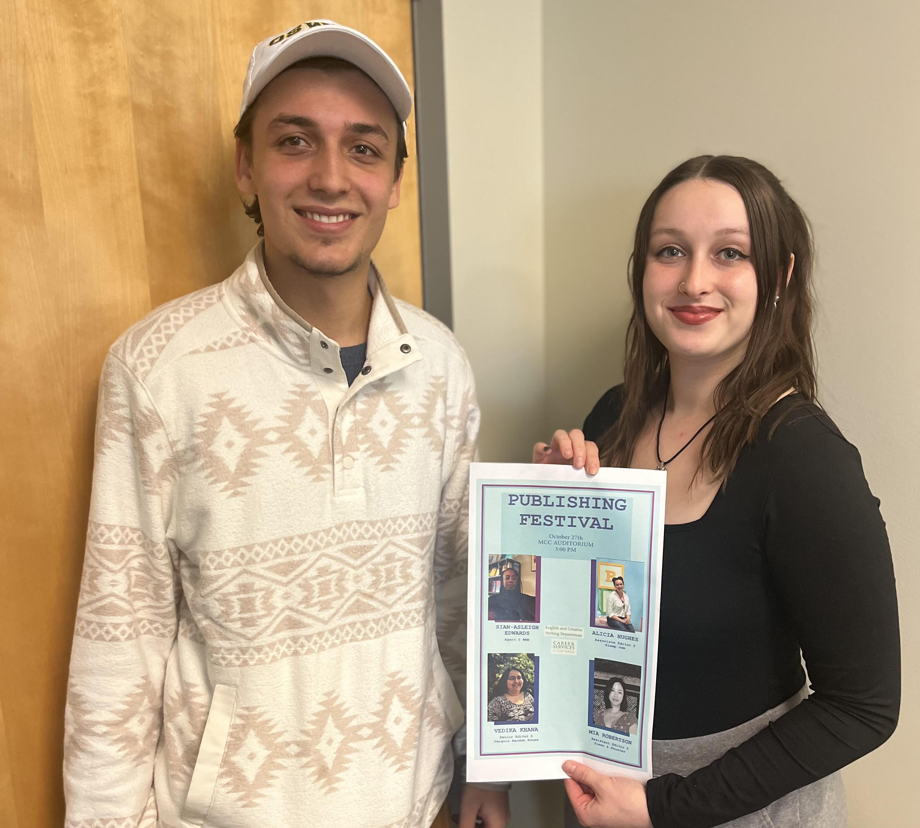 Students Gio Ferme and Nevaeh Scott designed the posters promoting this year’s Publishing Festival, which will take place on Oct. 27.