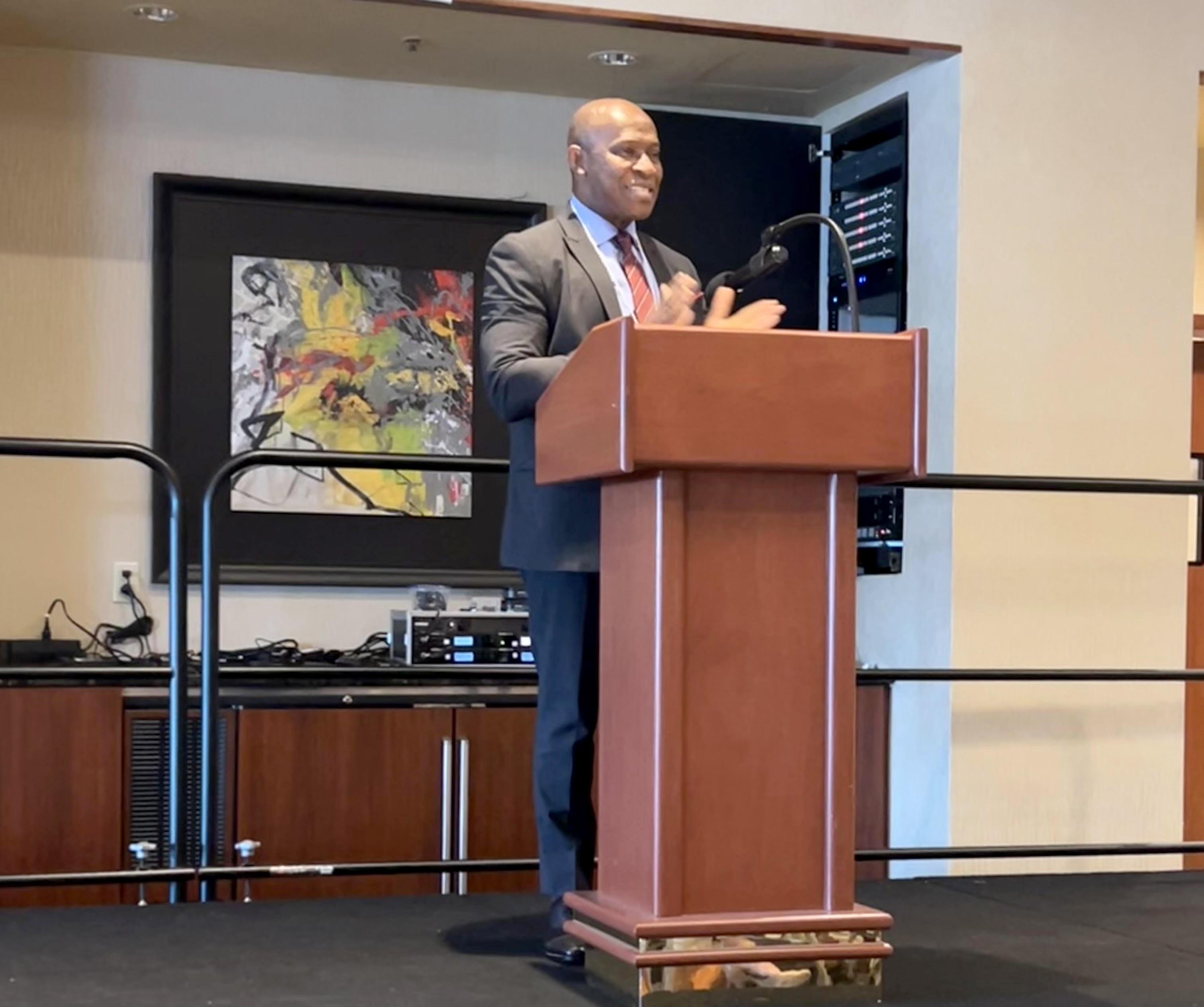 SUNY Oswego President Peter Nwosu congratulates the Retired Senior Volunteer Program (RSVP) for its 50 years of success.