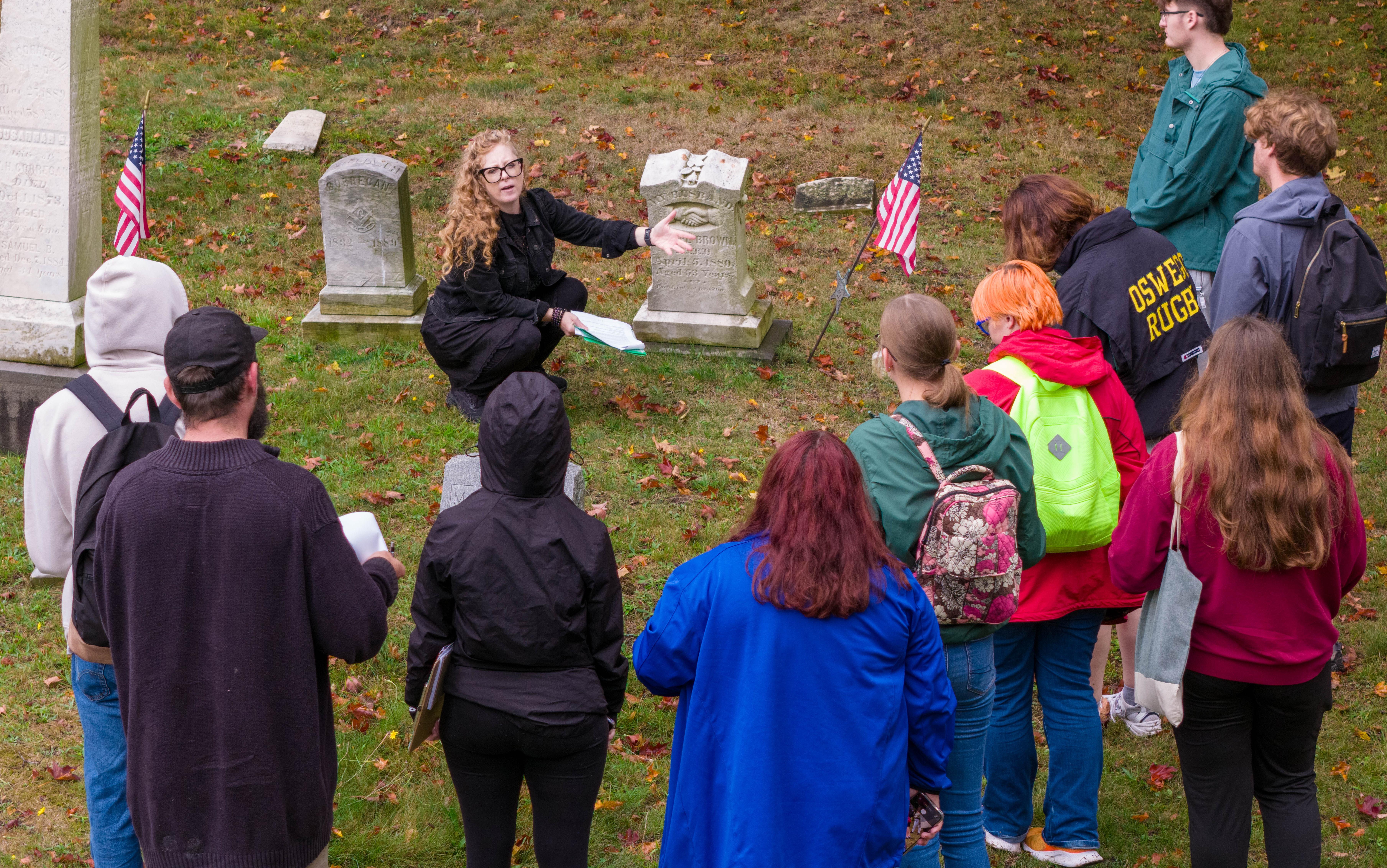 Candis Haak teaches her class on Death, Data and Local Cemeteries at Oswego's Riverside Cemetery