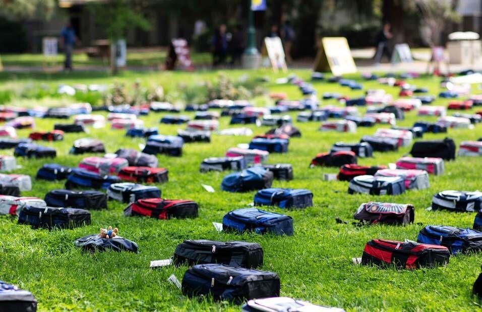 Backpacks part of the Send Silence Packing national display to bring awareness to suicide prevention