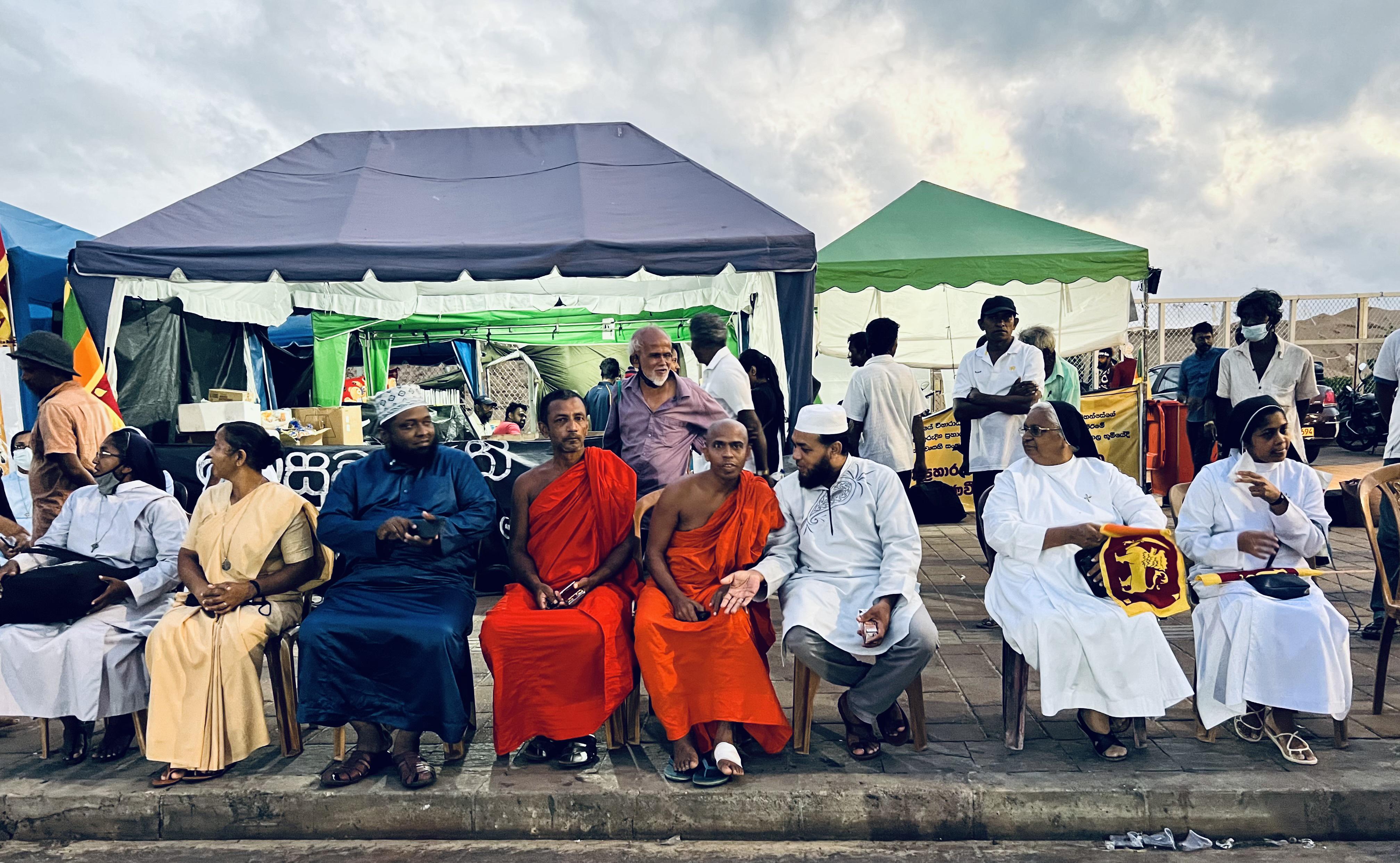 Photo of peaceful Sri Lanka protest with leaders from various religions shown together, taken by Marlon Ariyasinghe