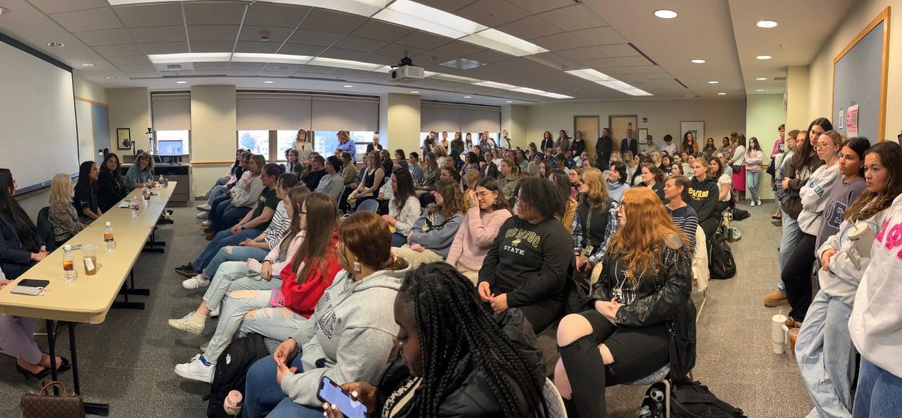 It was standing-room only for the Women of Impact panel in 201 Marano Campus Center
