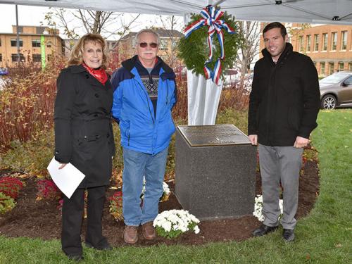 President Stanley, Oswego Town Supervisor Richard Kaulfuss, Oswego Mayor Billy Barlow at World War I plaque dedication