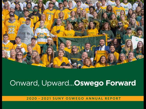 SUNY Oswego Annual Report Cover: Onward, Upward, Oswego Forward