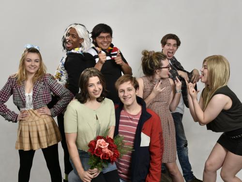 The cast of The Wedding Singer hams it up for a promotional photo