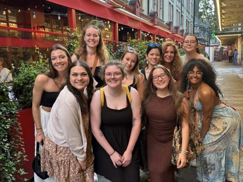 Oswego students in  Contemporary Topics in Play Therapy: Trauma (CPS 604) pose for a photo together in London.