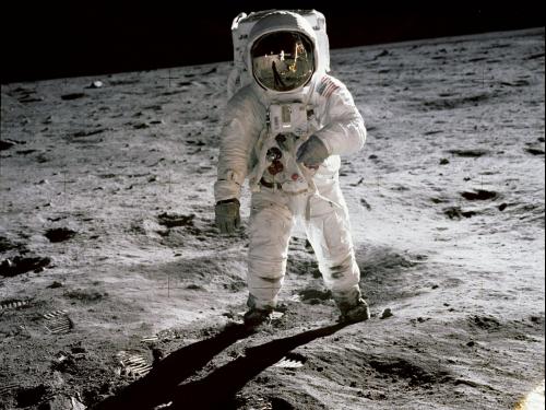 Iconic photo of Buzz Aldrin on the moon
