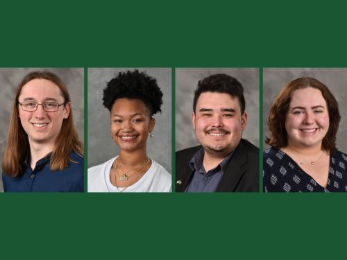 Four SUNY Oswego students were among the 193 system-wide honored recently with the Chancellor’s Award for Student Excellence; they are, from left, Hugh Riley Randall, Infiniti Robinson, Aziz Sarimsakov and Amanda Streeter.