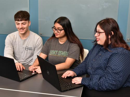 SUNY Oswego students -- from left, Paul Lomanto, Norun Tabassum and Angela Aldatz -- will help meet an initiative to increase FAFSA (Financial Aid Free Student Application) completion rates, thanks to support from SUNY and AmeriCorps.