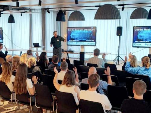 Barry Friedman of the School of Business leads a session on artificial intelligence during his German Fulbright