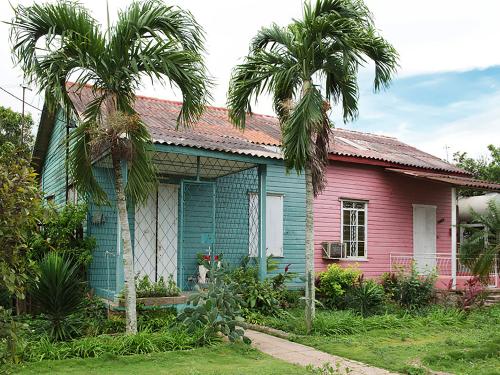 Vibrant colors decorate a building in Cuba