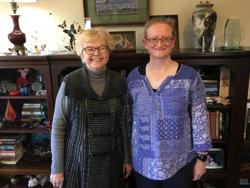 Author Helen Knowles, at right, with Barbara Roberts, the first female governor of Oregon and grandniece of Elsie Parrish, a key figure in her book