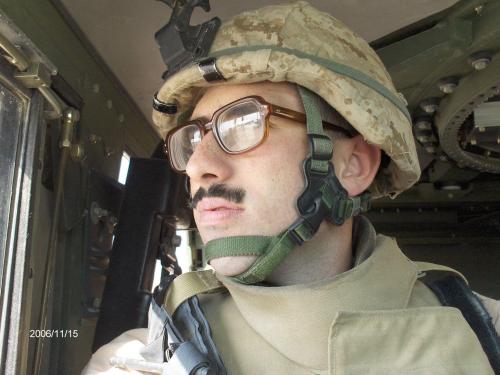 Shown during his deployment to Iraq in 2006, Marine Corps veteran Matthew Gordon is now studying broadcasting and mass communication at SUNY Oswego