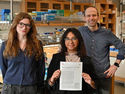 Peter Newell of the Biological Sciences Department and student researchers recently published their groundbreaking work with a unique bacterial species known as vogesella indigofera in the Journal of Bacteriology.