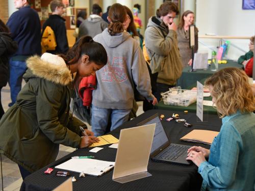 Students finding answers during orientation