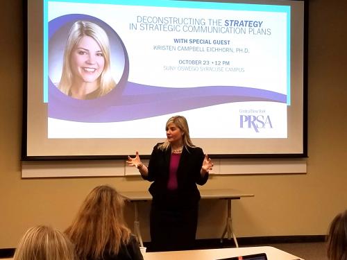 Graduate Dean Kristen Eichhorn presents to local chapter of Public Relations Society of America