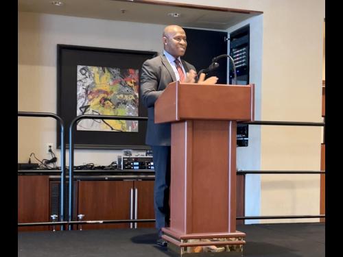 SUNY Oswego President Peter Nwosu congratulates the Retired Senior Volunteer Program (RSVP) for its 50 years of success.