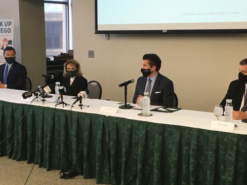 City of Oswego Mayor Billy Barlow, SUNY Oswego President Deborah F. Stanley, SUNY Chancellor Jim Malatras, Oswego County Administrator Phil Church