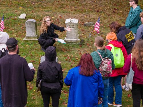 Candis Haak teaches her class on Death, Data and Local Cemeteries at Oswego's Riverside Cemetery