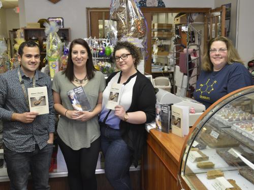 Students at Man in the Moon candy shop