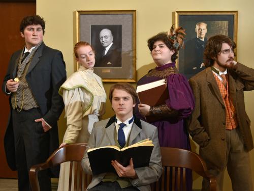 Five cast members of The Good Doctor in 19th century costumes