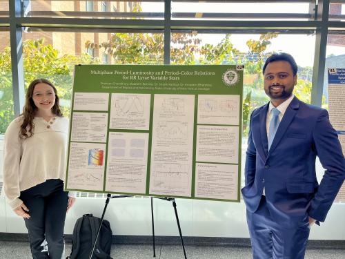 SUNY Oswego students Elizabeth Behnke and Shaheen Chowdhury present their research "Multiphase Period-Luminosity and Period-Color Relations for RR Lyrae Variable Stars," which uses variable stars to explore the size and age of the universe.