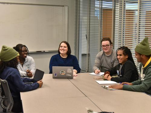 Christina Vasquez meets with students