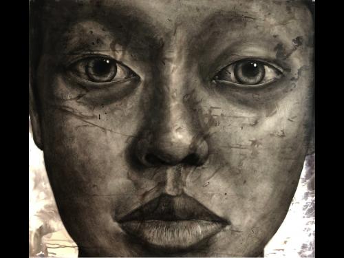 Drawing of a face, close up view, by Juan Perdiguero