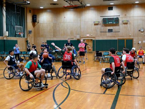 Wheelchair basketball game in progress