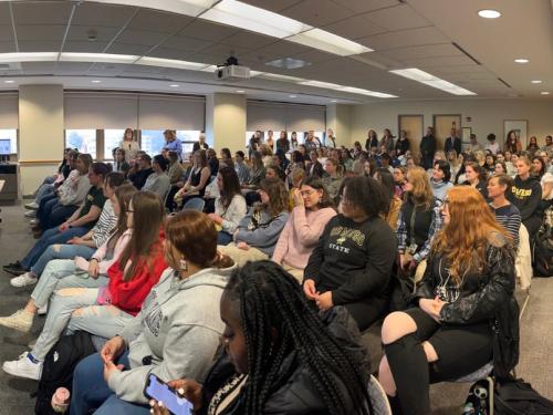It was standing-room only for the Women of Impact panel in 201 Marano Campus Center