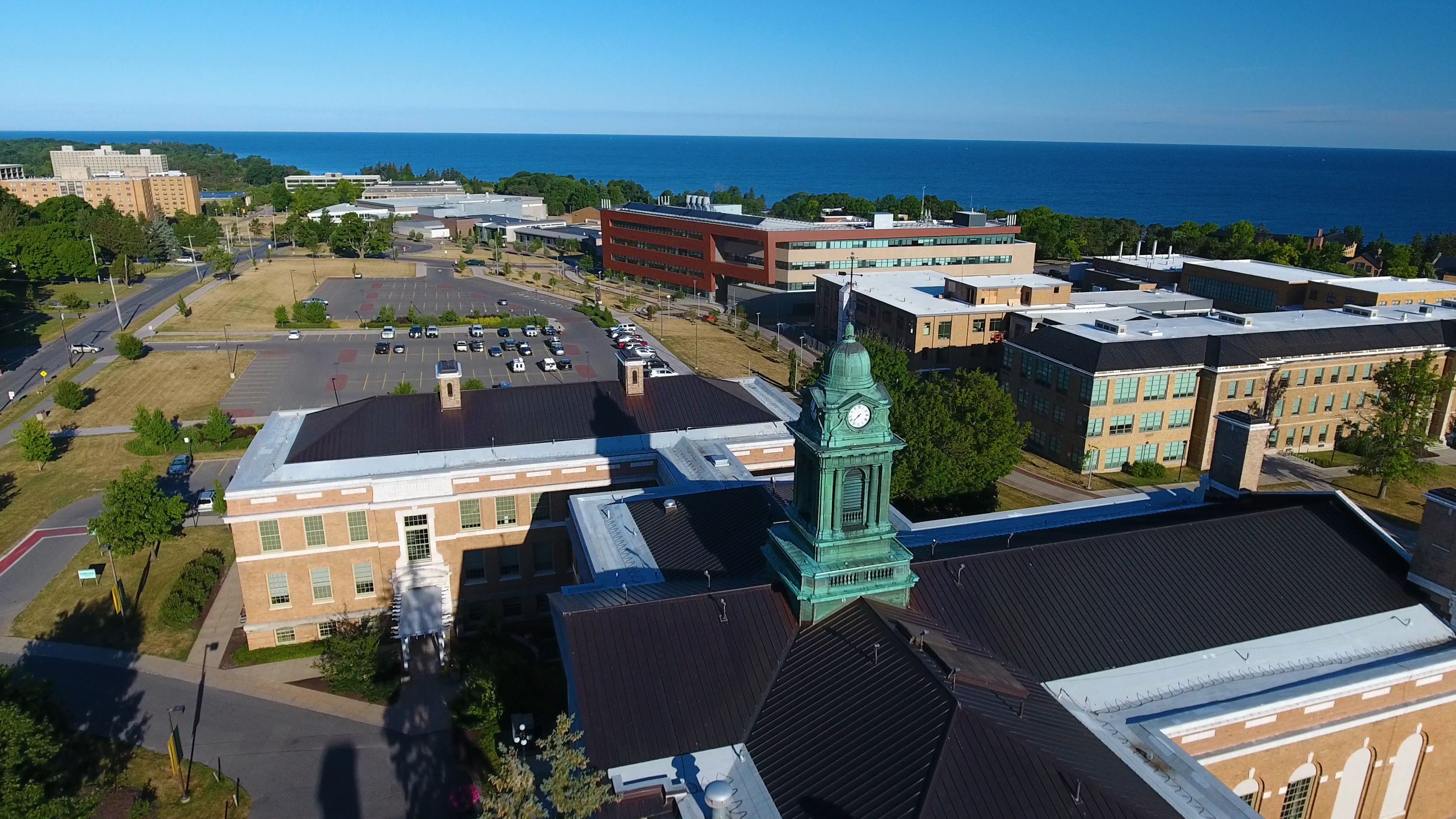 View above Sheldon Hall and other campus buildings