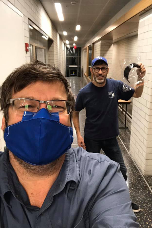Faculty members Dan Tryon of technology education and Dave Dunn of biological have been hard at work since March producing protective face shields for local health-care workers, first responders and other professionals in the community