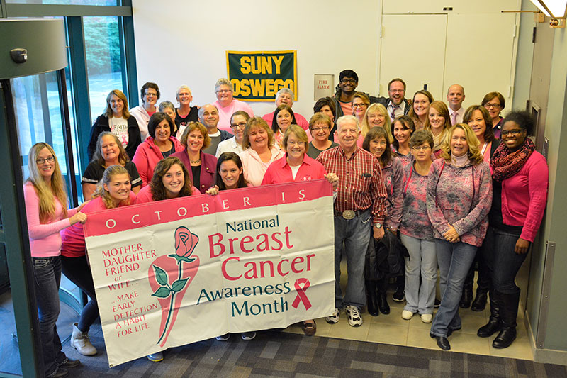 People dressed in pink to support breast cancer research and awareness