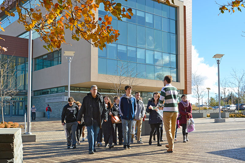 Visitors touring campus