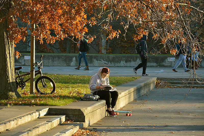 Natahley Torrese studies under the warm autumn sun