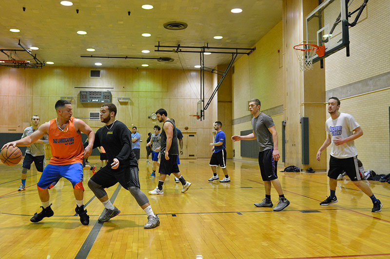 Basketball players in Lee Hall