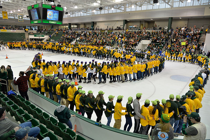 Long line of skaters conga