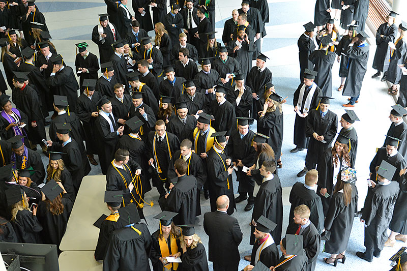 Graduating students viewed from above