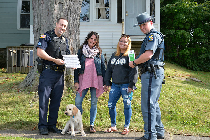 Officers greet parent and student