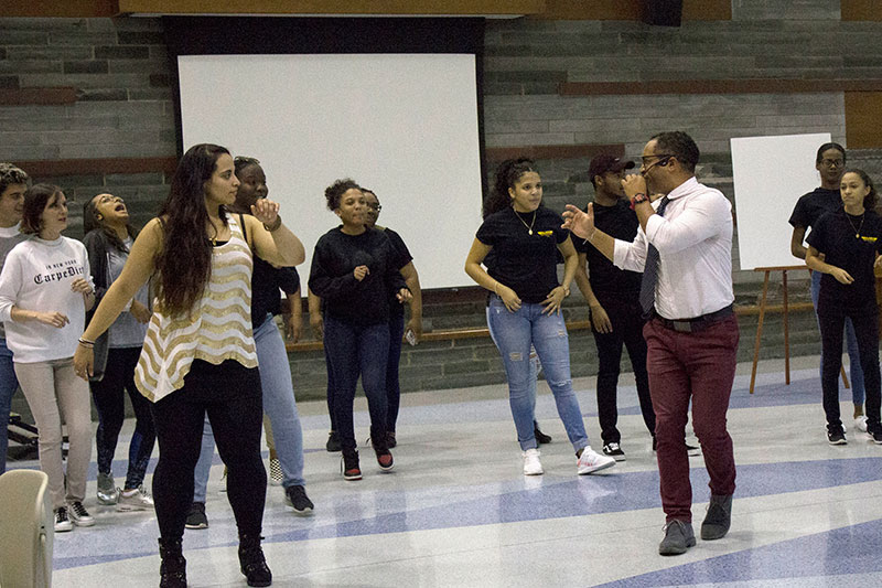 Artists and choreographers Anastasia Sedykh and Roberto Perez lead a class in Salsa Rueda de Casino dance