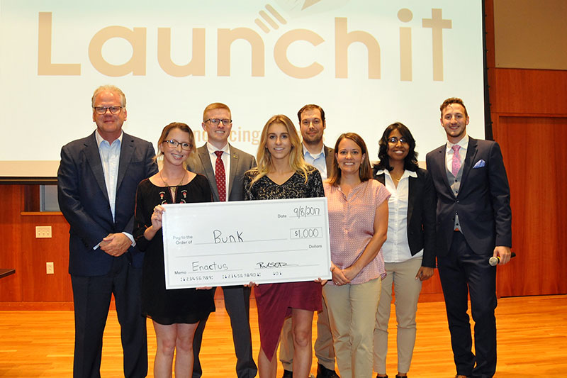 Winners of Launch It contest with judges and organizers