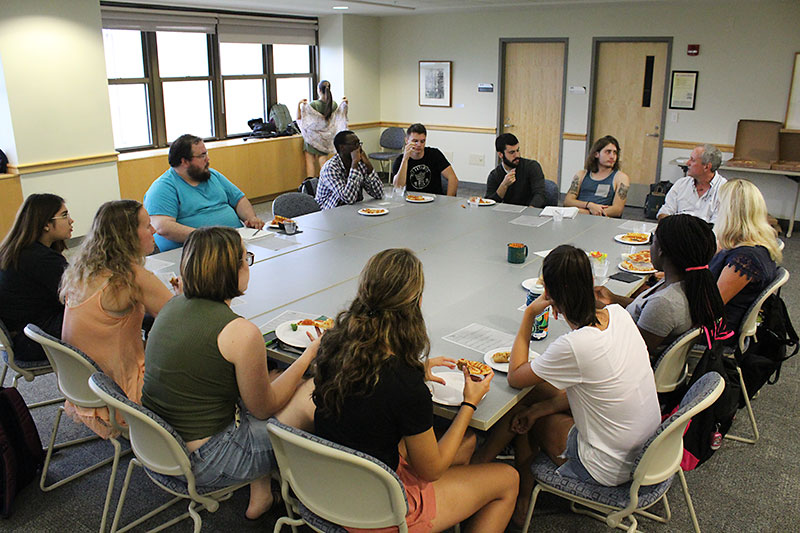 Paul Austin speaks with students about writing