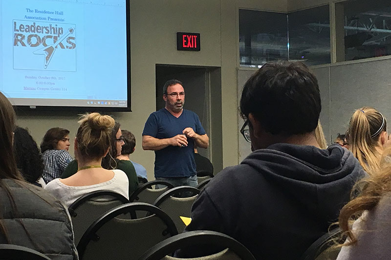 Victor Licatese speaks with student residence hall leaders