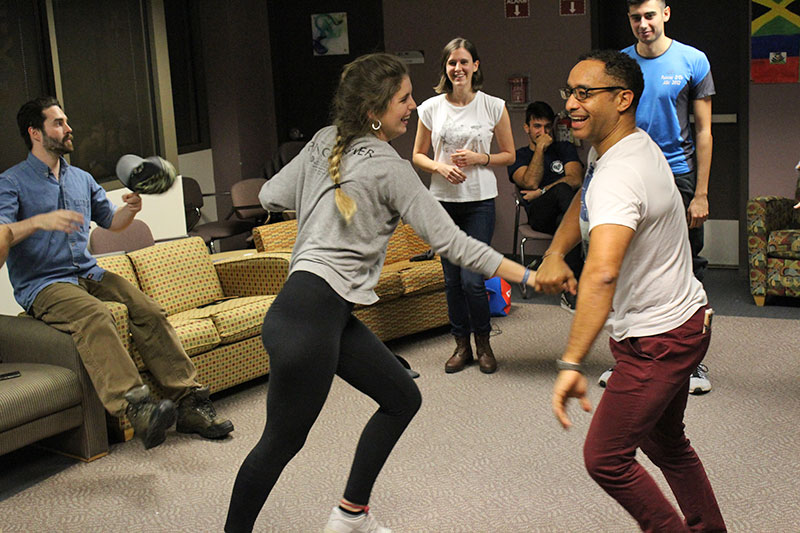 DJ and choreographer Robert Perez (right) dances Nov. 4 with student Paloma Garcia Martin