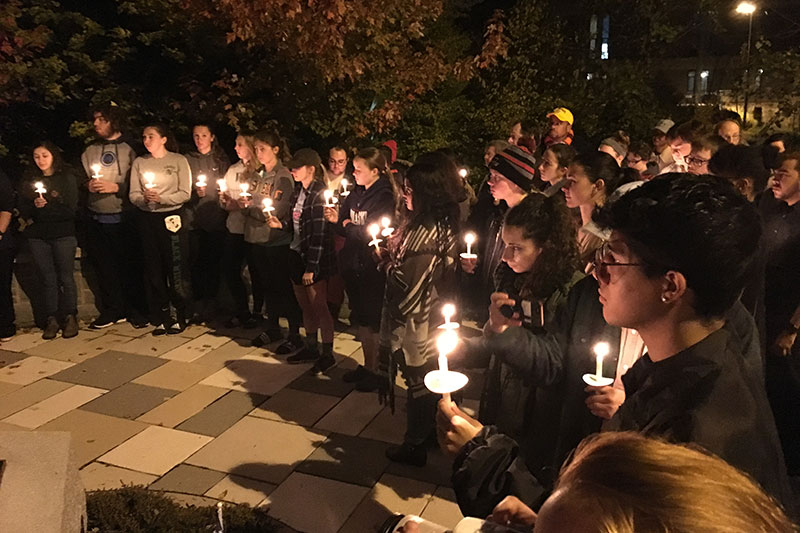 Students at Stronger Than Hate campus vigil